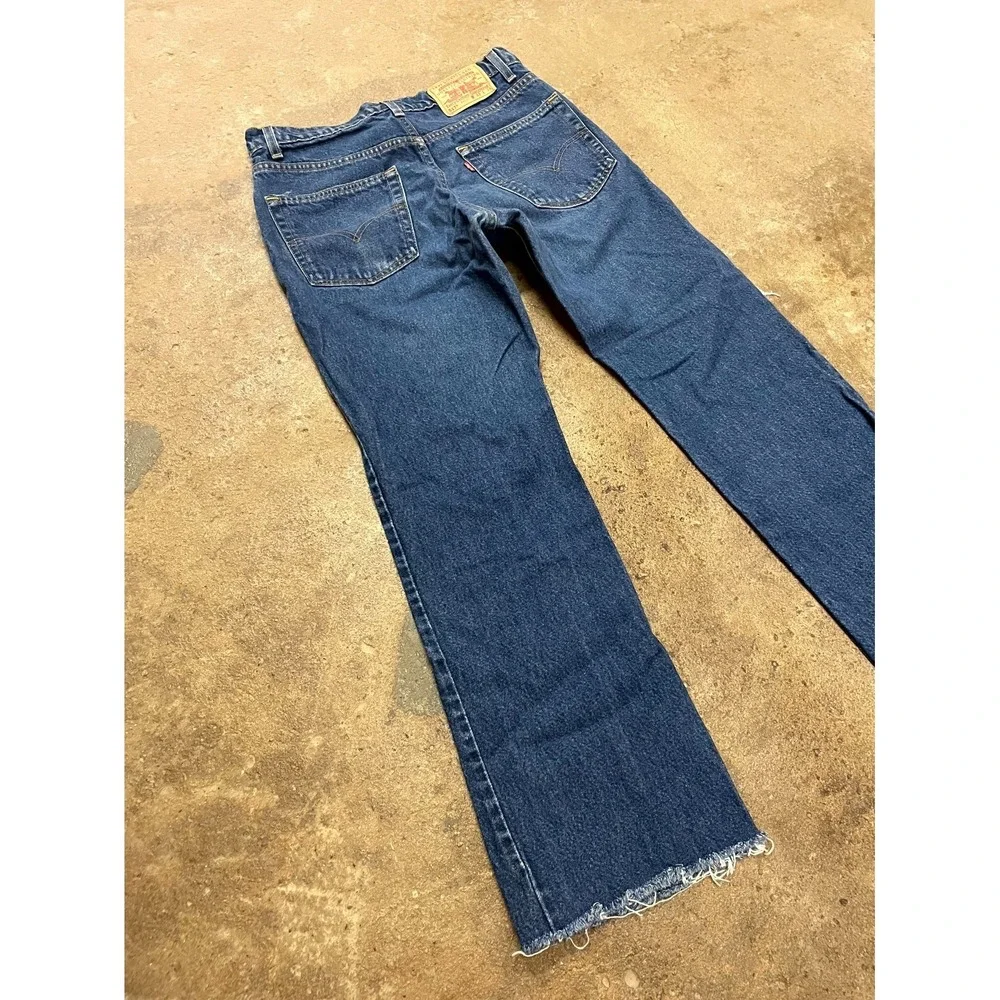 Vintage Levi's 517 Bootcut Jeans Mens 33x34 Blue Denim Distressed Cotton Raw Hem